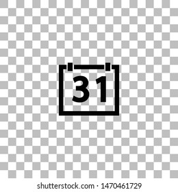 31 calendar days. Black flat icon on a transparent background. Pictogram for your project