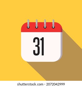 31 day calendar icon minimal modern flat design style with long shadow, vector illustration