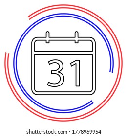31 Tage Kalendersymbol. Vektor Monatskalender Symbol - Erinnerung an Ereignisse. Dünnlinienpiktogramm - bearbeiteter Strich