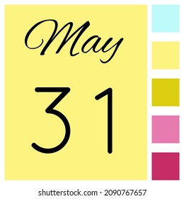 31 día del mes. Mayo. Icono de calendario diario. Fecha día semana domingo, lunes, martes, miércoles, jueves, viernes, sábado.