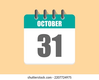 31 Day October in green. Calendar icon for October month on clear background