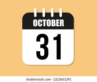 31 day october icon. Black and white october month calendar vector on orange background.