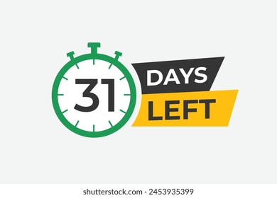 31 days to go countdown template. 31 day Countdown left days banner design. 31 Days left countdown timer