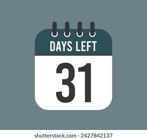31 days left, countdown. Calendar vector for remaining days