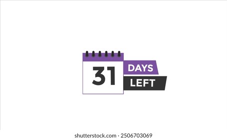 31 days left Countdown number banner templates. time icon. Vector Illustration 