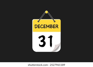 31 December calendar icon text page monthly web design on yellow, red, black, and white background vector, icon, or illustration with the month of December 31