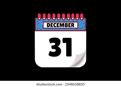 31 December calendar icon text page monthly web design on white, brown, coral, and black background vector, icon, or illustration with the month of December 31