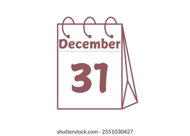 31 December calendar icon text page monthly web design on brown and white background vector, icon, or illustration with the month of December 31