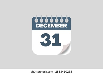 31 December calendar icon text page monthly web design on teal, white and black background vector, icon, or illustration with the month of December 31