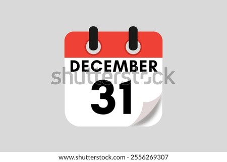 31 December calendar icon text page monthly web design on red, white and black background vector, icon, or illustration with the month of December 31