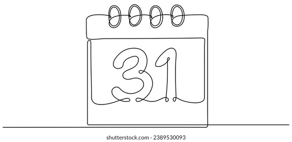 31 de diciembre dibujo de línea continua. Fecha de celebración. Ilustración dibujada a mano por vectores aislados en blanco.