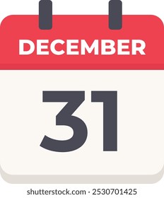 31 December- Daily Calendar Icon in flat design style red and white