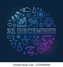 31 December vector concept outline colored illustration on dark background