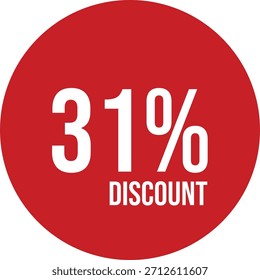 Ícone de desconto de 31% círculo vermelho vetorial com texto branco