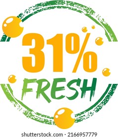31% Fresh Vector Illustration of fresh food on Green, Orange and white background, graphic label or sticker and product label