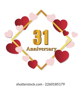 31 glossy gold number vector set. Realistic romantic typeface. Decorative numbers for Valentines, Mothers day, wedding banner, cover, birthday or anniversary, holiday party.