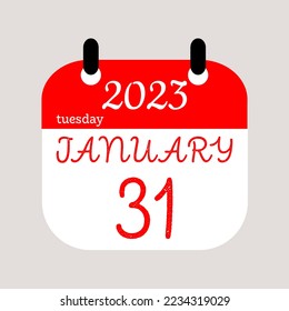  31 January 2023. Icon calendar day. Days of the year. Vector illustration sign label. Paper calender design background.