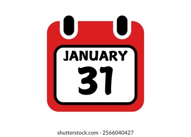 31 January calendar icon text page monthly web design on red, black and white background vector, icon, or illustration with the month of January 31