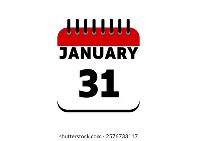 31 January calendar icon text page monthly web design on red, black and white background vector, icon, or illustration with the month of January 31