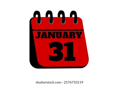 31 January calendar icon text page monthly web design on red, black and white background vector, icon, or illustration with the month of January 31