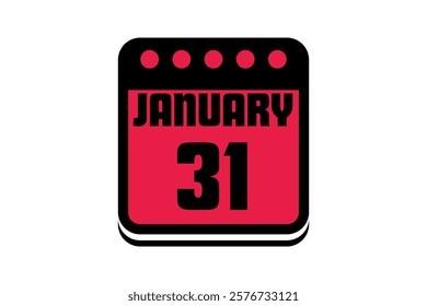 31 January calendar icon text page monthly web design on red, black and white background vector, icon, or illustration with the month of January 31