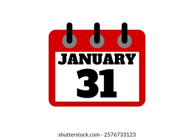 31 January calendar icon text page monthly web design on red, black and white background vector, icon, or illustration with the month of January 31