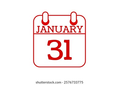 31 January calendar icon text page monthly web design on red and white background vector, icon, or illustration with the month of January 31
