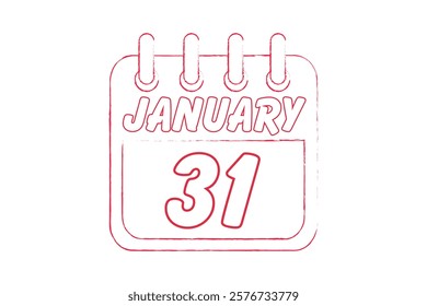 31 January calendar icon text page monthly web design on red and white background vector, icon, or illustration with the month of January 31