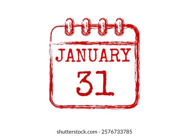 31 January calendar icon text page monthly web design on red and white background vector, icon, or illustration with the month of January 31