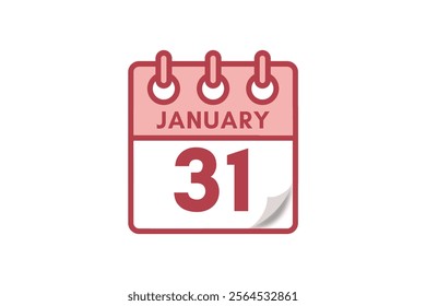 31 January month single day vector, illustration, calendar with maroon, rose and white color background calendar January 31