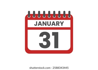 31 January month single day vector, illustration, calendar with red, black and white color background calendar January 31