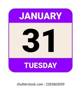 31. Januar, Dienstag. Datumsvorlage. Nützliches Design für Kalender- oder Veranstaltungswerbung. EPS10 Datei, Vektorgrafik