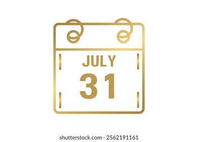 31 July calendar icon text page monthly web design on golden and white background vector, icon, or illustration with the month of July 31