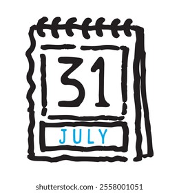 31 July date calendar - A simple yet elegant line art illustration of a date calendar captures the essence of organization and timekeeping. The clean lines and minimalistic design 