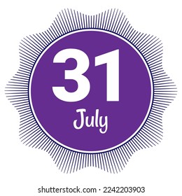 31 July, Date template. Useful design for calendar or event promotion. Vector illustration EPS 10 File. Isolated on white background. 