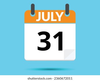 31 July. Flat icon calendar isolated on blue background. Vector illustration.