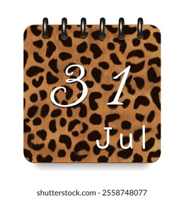 31 July. Leopard print calendar daily icon. White letters. Date day week Sunday, Monday, Tuesday, Wednesday, Thursday, Friday, Saturday.