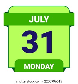 31 July, Monday. Date template. Useful design for calendar or event promotion. Vector illustration EPS 10 File. Isolated on white background.