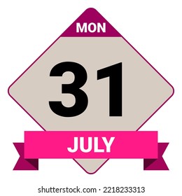 31 de julio, lunes. Plantilla de fecha. Diseño útil para la promoción de calendarios o eventos. Ilustración vectorial Archivo EPS 10. Aislado sobre fondo blanco.