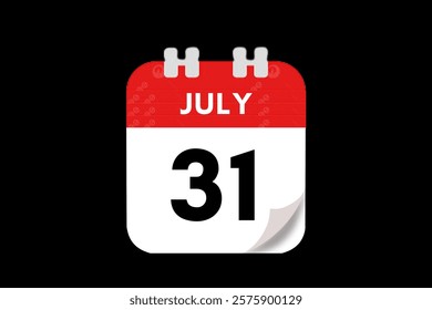 31 July month single day vector, illustration, calendar with red, gray, white and black color background calendar July 31