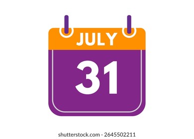 31 july month single day vector, illustration, calendar with orange, purple, ash and white color background calendar icon of july 31