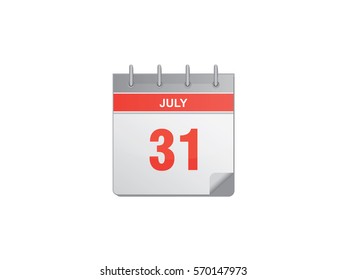31 July red calendar vector illustration on white background
