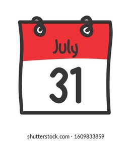 31 July. Vector flat daily calendar icon. Date and time, day, month. Holiday