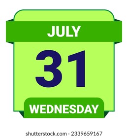 31 July, Wednesday. Date template. Useful design for calendar or event promotion. Vector illustration EPS 10 File. Isolated on white background. 