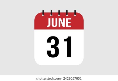 31 June Calendar. June Calendar Vector Illustration.