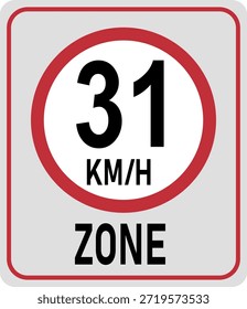 Zona límite de velocidad de 31 km h. Ilustración vectorial
