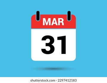 31 March Calendar Date Flat Icon Day 31 Vector Illustration