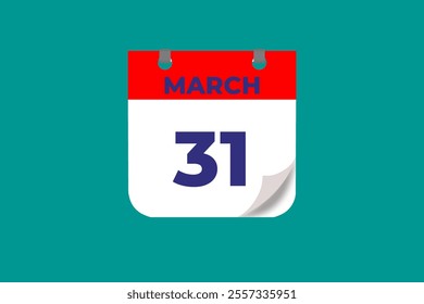 31 March calendar icon text page monthly web design on red, and blue background vector, icon, or illustration with the month of March 31