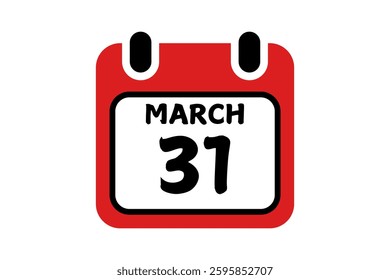 31 March calendar icon text page monthly web design on red, black and white background vector, icon, or illustration with the month of March 31
