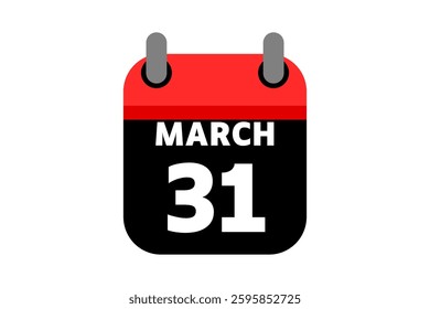 31 March calendar icon text page monthly web design on red, black and white background vector, icon, or illustration with the month of March 31